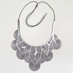 Oropopo Leather Necklace Spiral Silver Art to wear Artsy cyber boho statement